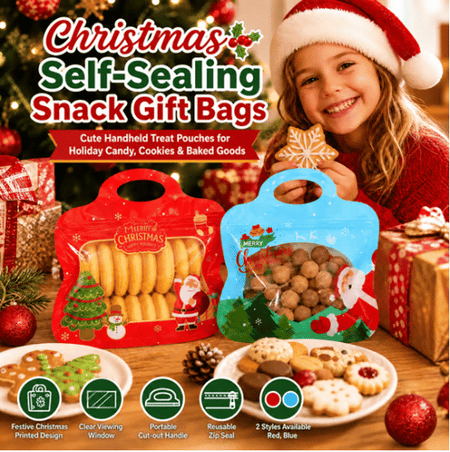 Christmas Self-Sealing Treat Bags – Cute Gift Bags for Cookies & Candy