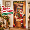 Santa Christmas Door Cover with Elastic Edges Reusable Holiday Decor