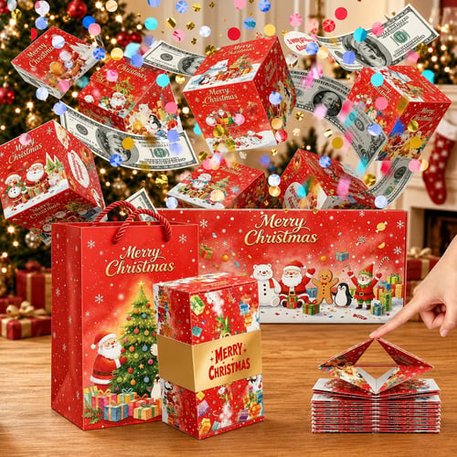 Pop-Up Surprise Gift Box Exploding Confetti Gift Box with 6 Flying Cubes, Matching Gift Bag & Hidden Space for Cash, Jewelry or Keepsakes