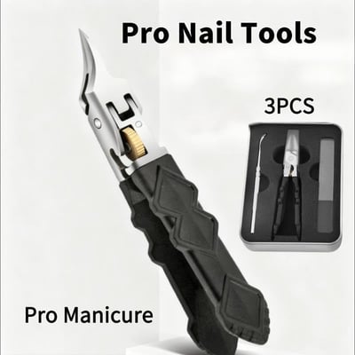 Black Anti-Slip Grip Gear Lock Nail Clipper Set with Ultra-Sharp Tips for Precise Access to Nail Grooves